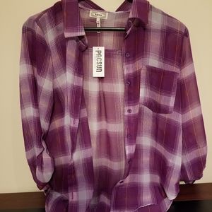 Purple Flanel Button Up Long Sleeve Top. Size Med